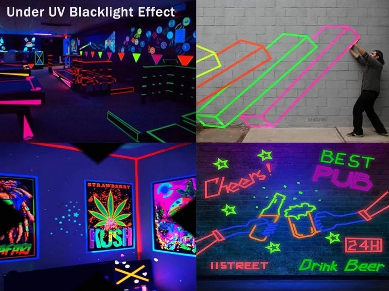 AISEY Neon Gaffer Cloth Tape, Fluorescent Colors Pro Gaff Tape UV Blacklight Tape for UV Party 0.6 inch x 16.5 feet, 5 Pack - Image 5